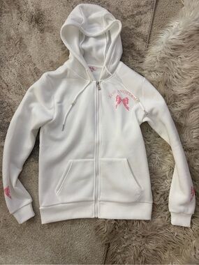 White Zip Up Hoodie Bow Accents